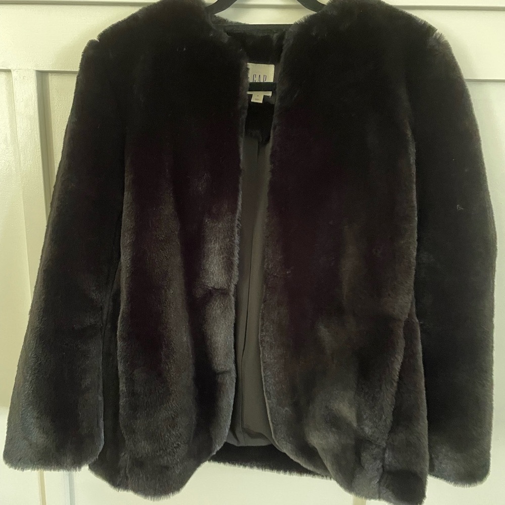 Gap Black faux fur jacket